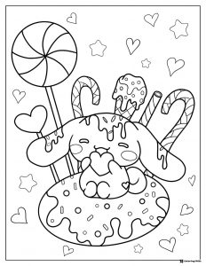 Cinnamoroll Coloring Page with Candies and Lollipop