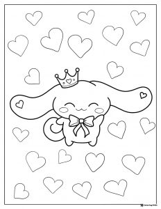 Cinnamoroll Coloring Page with Crown and Hearts