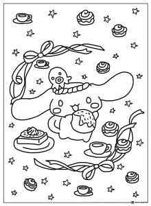 Cinnamoroll Coloring Page with Desserts and Stars