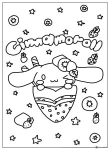 Cinnamoroll Coloring Page with Fruits and Stars