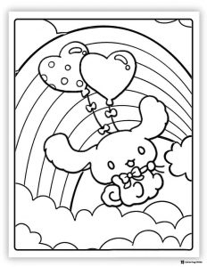 Cinnamoroll Coloring Page with Heart Balloons