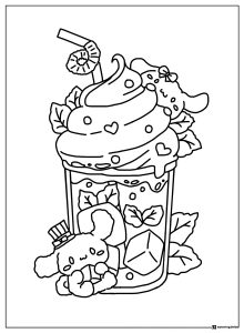 Cinnamoroll Coloring Page with Milkshake and Ice Cubes