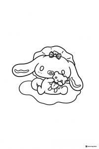 Cinnamoroll Coloring Page with Pacifier and Teddy Bear