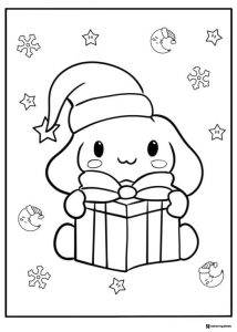 Cinnamoroll Coloring Page with Santa Hat and Gift