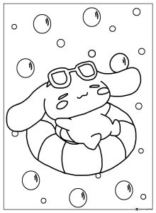 Cinnamoroll Coloring Page with Swim Ring and Bubbles