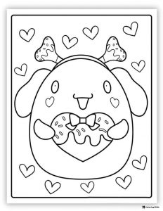 Cinnamoroll Coloring Sheet Holding a Heart Donut