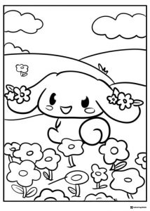 Cinnamoroll Coloring Sheet in Flower Field