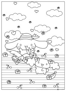 Cinnamoroll Coloring Sheet in a Field with Fruit