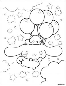 Cinnamoroll Coloring Sheet with Balloons and Bear