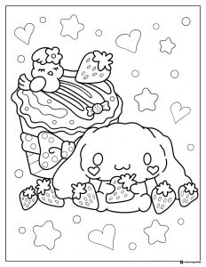 Cinnamoroll Coloring Sheet with Cupcake and Strawberries