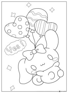 Cinnamoroll Coloring Sheet with Heart Balloons