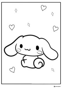 Cinnamoroll Coloring Sheet with Hearts and Sparkles