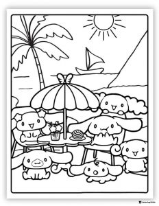 Cinnamoroll and Friends Coloring Page at Beach Cafe