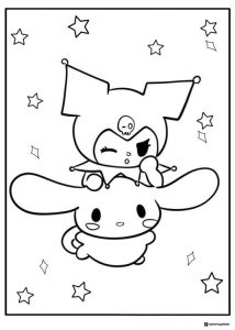 Cinnamoroll and Kuromi Coloring Page with Stars