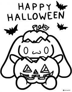 Cinnamoroll holding pumpkin Happy Halloween coloring page