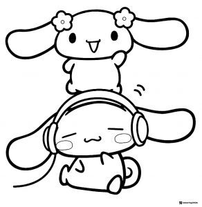 Cinnamoroll with headphones friend on top coloring sheet