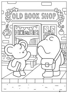 Coco Wyo Coloring Page Animals at an old book shop