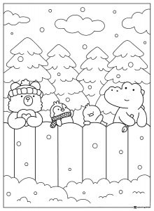 Coco Wyo Coloring Page Animals behind a fence in snow