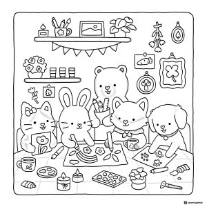 Coco Wyo Coloring Page Animals doing arts and crafts