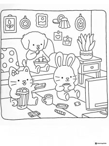 Coco Wyo Coloring Page Animals watching TV with snacks