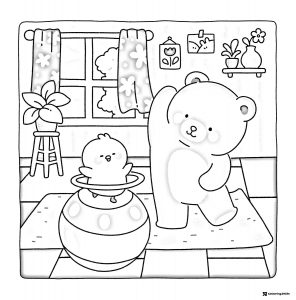 Coco Wyo Coloring Page Bear and chick doing yoga