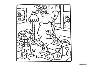 Coco Wyo Coloring Page Bear and chick unpacking