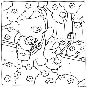 Coco Wyo Coloring Page Bear and friend taking a selfie