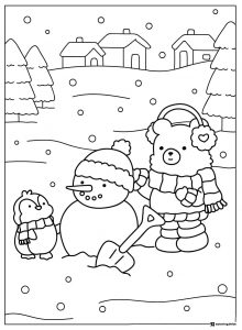 Coco Wyo Coloring Page Bear penguin and snowman