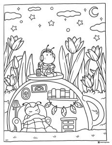 Coco Wyo Coloring Page Bugs in a cozy outdoor scene