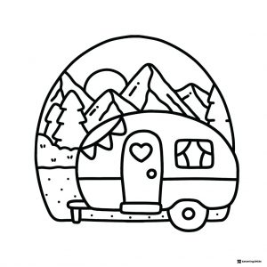Coco Wyo Coloring Page Camper van with mountains