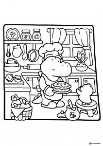 Coco Wyo Coloring Page Chef cooking in kitchen