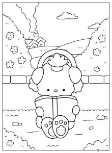 Coco Wyo Coloring Page Dog reading a book outdoors