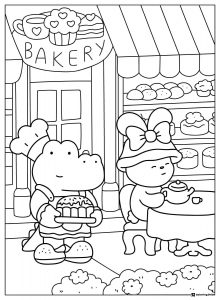 Coco Wyo Coloring Page Dragon and bear at a bakery
