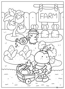 Coco Wyo Coloring Page Farm scene with animals and vegetables