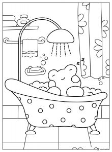 Coco Wyo Coloring Page Frog taking a bubble bath
