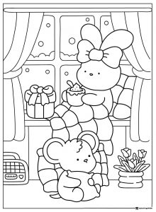 Coco Wyo Coloring Page Rabbit and mouse by window