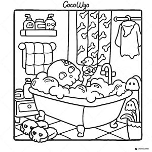 Coco Wyo Coloring Page Skull in bubble bath
