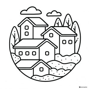 Coco Wyo Coloring Page Village houses in a circle