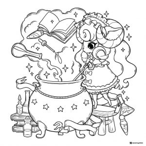 Coco Wyo Coloring Page Witch brewing a potion