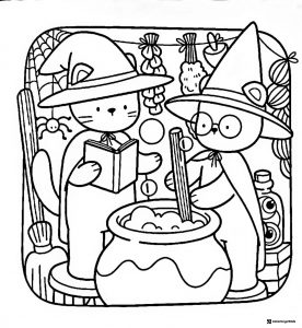 Coco Wyo Coloring Sheet Cats as witches brewing