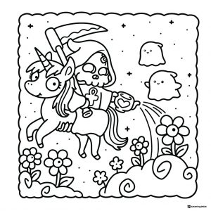 Coco Wyo Coloring Sheet Cute reaper on unicorn