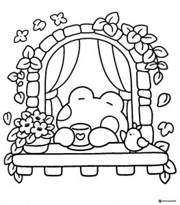 Coco Wyo Coloring Sheet Frog drinking by a window