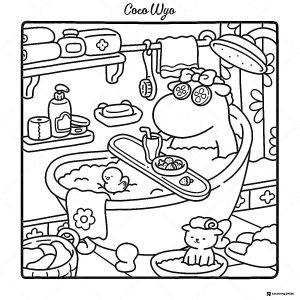 Coco Wyo Coloring Sheet Hippo bathing with rubber duck