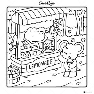 Coco Wyo Coloring Sheet Lemonade stand with frog