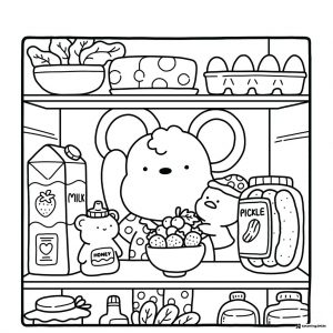 Coco Wyo Coloring Sheet Mouse looking into a fridge