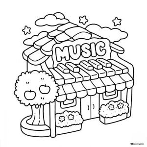 Coco Wyo Coloring Sheet Music store with piano keys