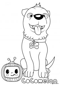 Cocomelon Bingo dog and TV coloring page