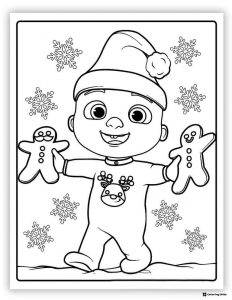 Cocomelon Christmas coloring page with gingerbread cookies