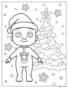 Cocomelon Christmas coloring page with tree