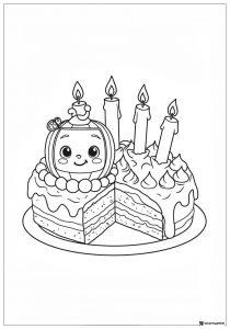 Cocomelon Coloring Page of J.J. on a birthday cake